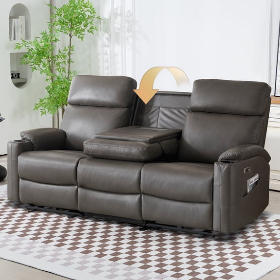 3 Seater Recliner Sofa Power Reclining Sofa,Power Recliner Couch 3 Seats with Extended Footrest for Living Room (Charcoal Gray)