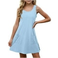 thumbnail image 3 of Jinhomg Beach Dresses for Girls 2025 Vacation, Breathable Eyelet Midi Tank Dress Casual Comfy Sleeveless V-Neck Sundress with Pocket Blue 11 Years, 3 of 10