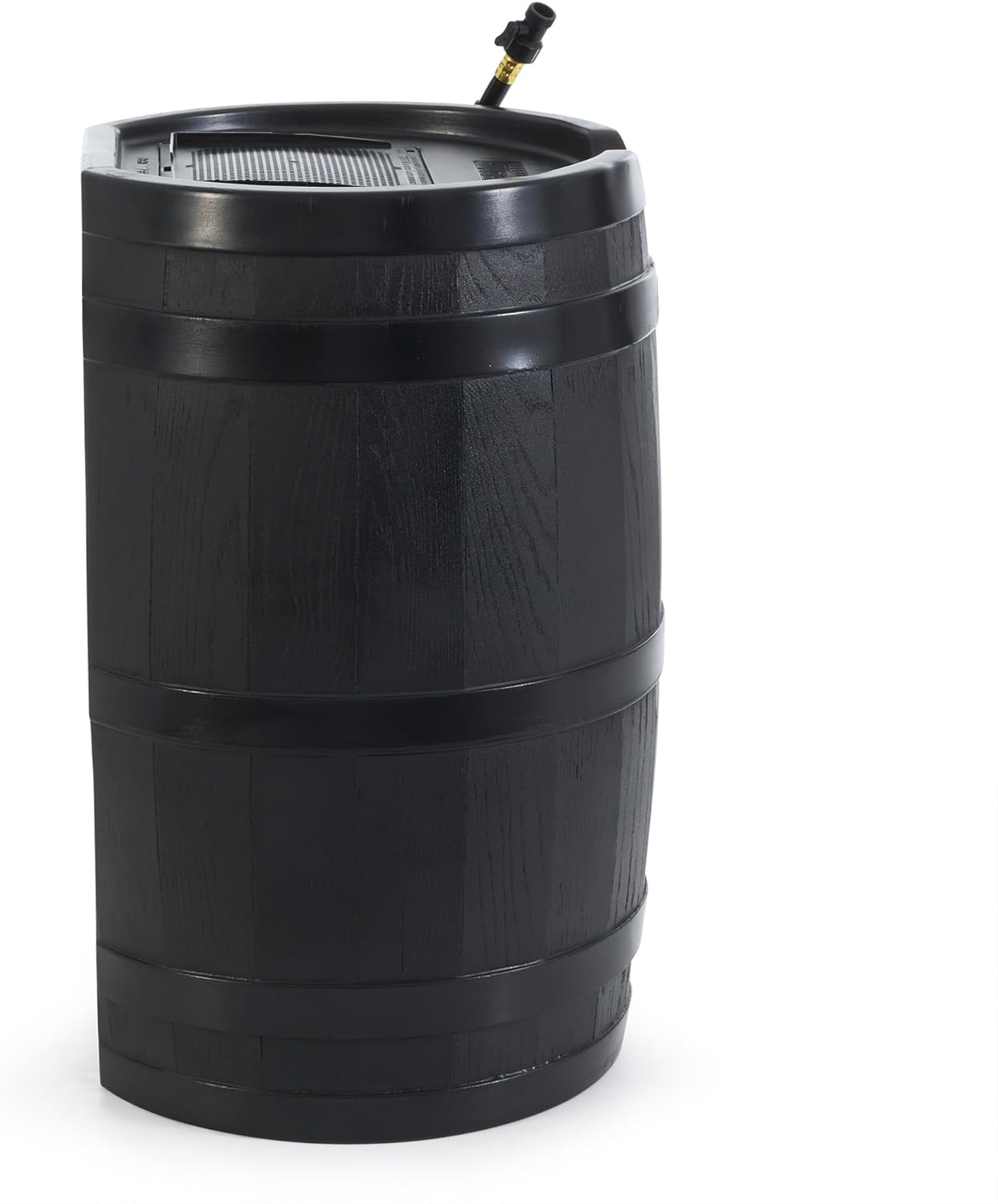 FCMP Outdoor RC45-BLK Rain Barrel (45-Gallon) - Water Rain Catcher Barrel with Flat Back for Watering Outdoor Plants, Gardens, and Landscapes, Black