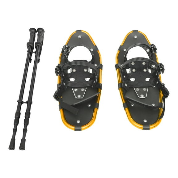 Miumaeov 1 Pair 21 Inch Snowshoes 25.59-53.1in Adjuatable Floor Standing Trekking Poles Outdoor Skiing Kit