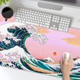 thumbnail image 2 of Pink Mouse Pad Cute Japanese Wave Gaming Mousepad XL Anime Sunset Extended Large Desk Cover Big Table Mat Non-Slip Rubber Base Stitched Edge Long Keyboard Playmat for Laptop Gamer Office,31.5×11.8 in, 2 of 5