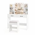thumbnail image 6 of Vanity Desk Set with Mirror and Lights, Makeup Vanity Table with 2 Large Drawers& Charging Station, Modern Vanity Dressing Table with Stool for Bedroom, White, 6 of 9