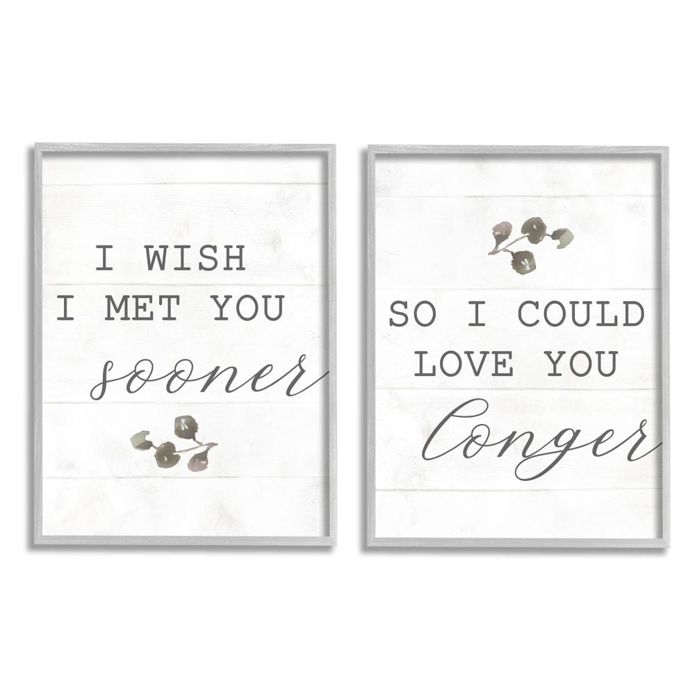 Stupell Industries Wish I met You Sooner to Love You Longer Romantic Quote Framed Wall Art Design by Daphne Polselli, 2 Piece, 16" x 20", Black Framed