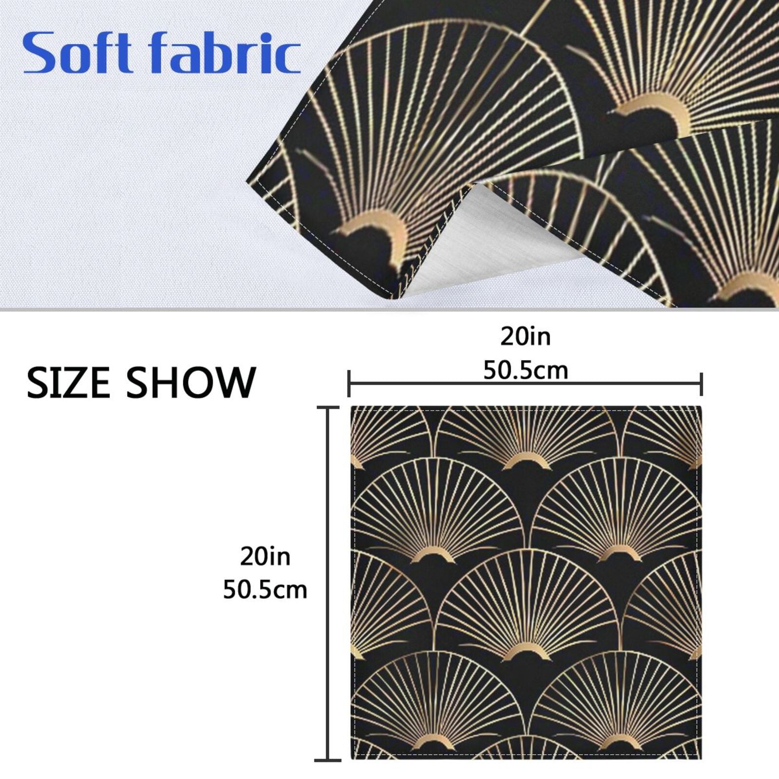 JSTEL Japanese Golden Fan Cloth Napkins Set of 6, 20x20 Inch Washable and Reusable Napkin for Decoupage Dinner Party Everyday Use
