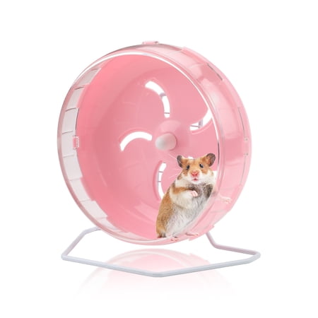 Pink 8.4" Silent Hamster Wheel with Height-Adjustable Stand, Quiet Spinning Hamster Exercise Wheels, Small Animal Chinchilla Running Toys Cage Accessories for Gerbils Mice Rats