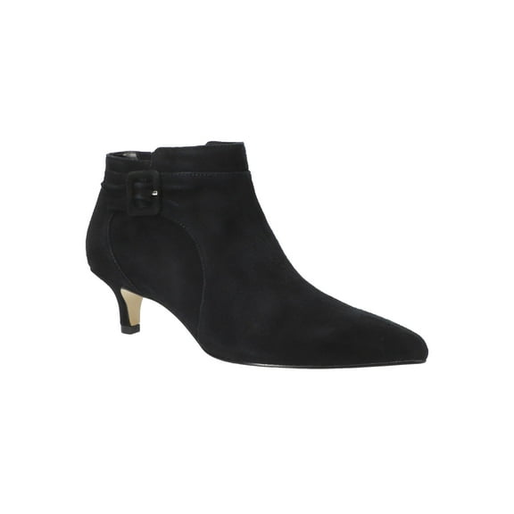 BELLA VITA Womens Black Padded Buckle Accent Goring Bindi Pointed Toe Kitten Heel Zip-Up Leather Dress Shootie 8 M