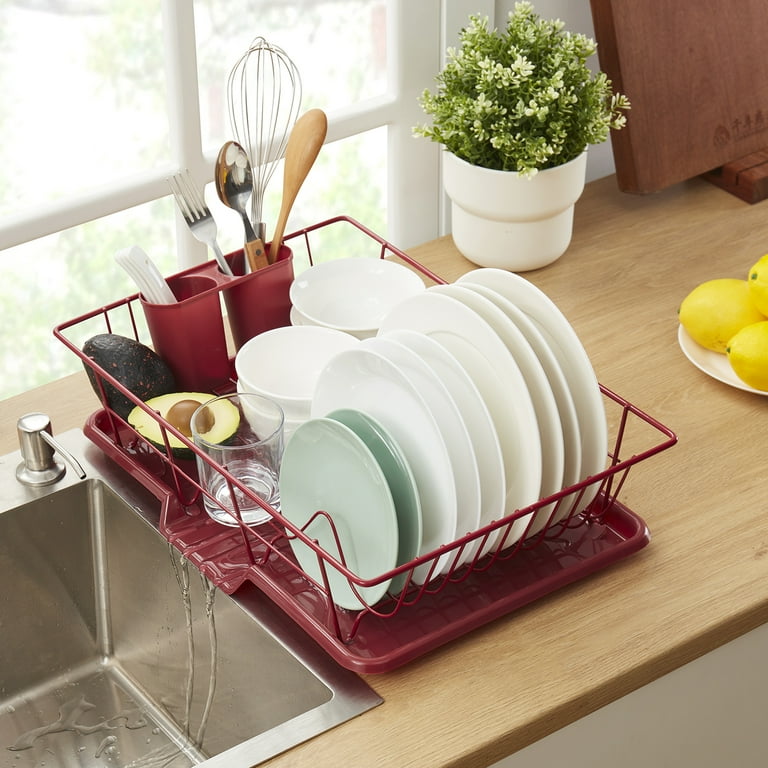 Sweet Home Collection 3-Piece Dish Drainer Set, Burgundy photo 3