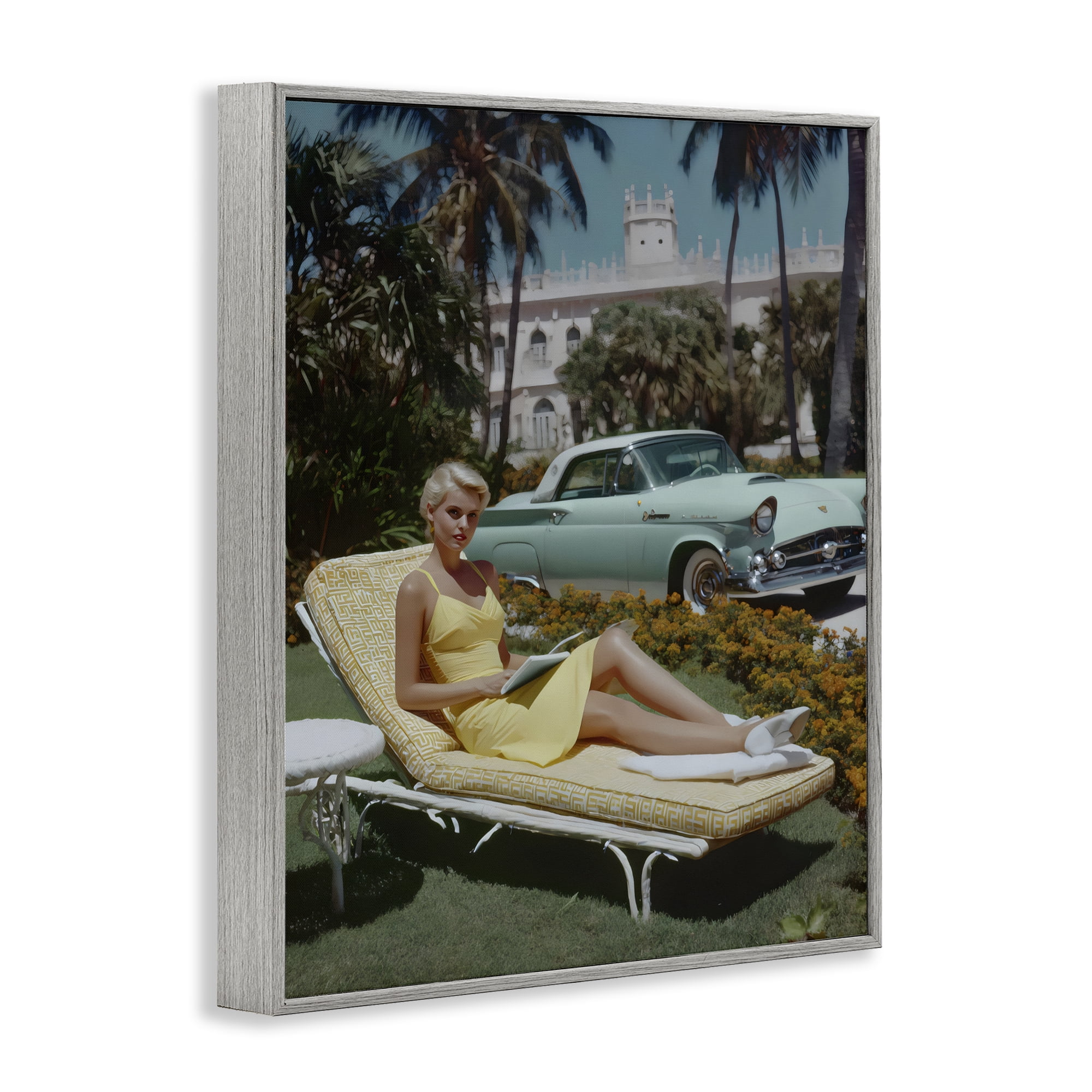 Stupell Industries Vintage Sunbathing Woman Gray Framed Giclee Art, design by Franklyn Gregory
