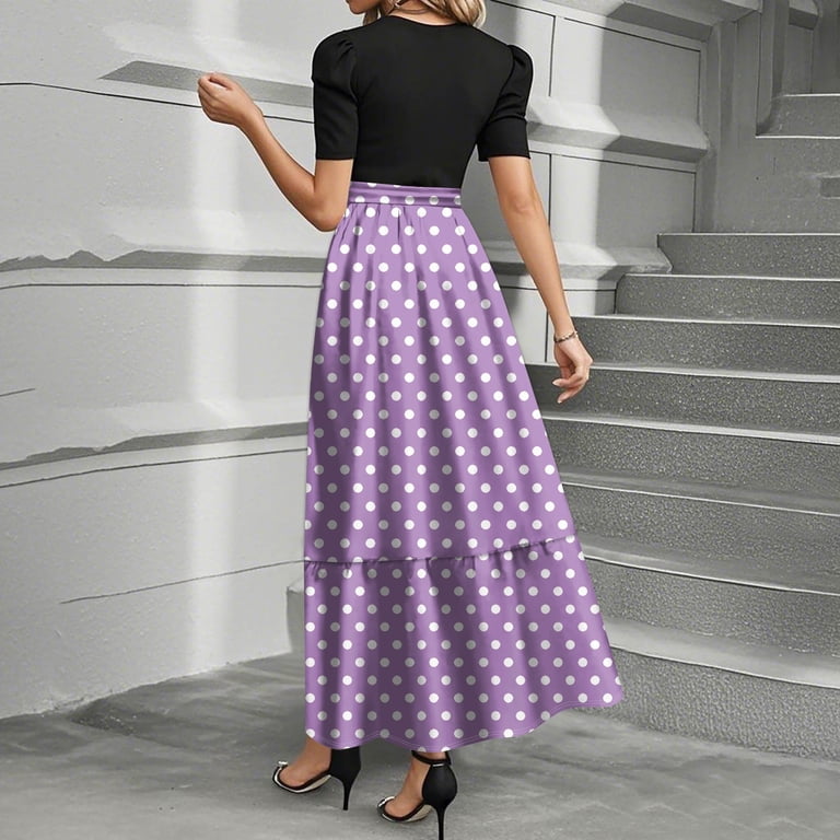 purple church dress plus size TQWQT Church Dresses for Women Work Flowy Short Sleeve Teacher Dress Summer Dresses Polka Dot Print Empire Waist T-Shirt Dress Plus Size Modest Clothing Purple XL