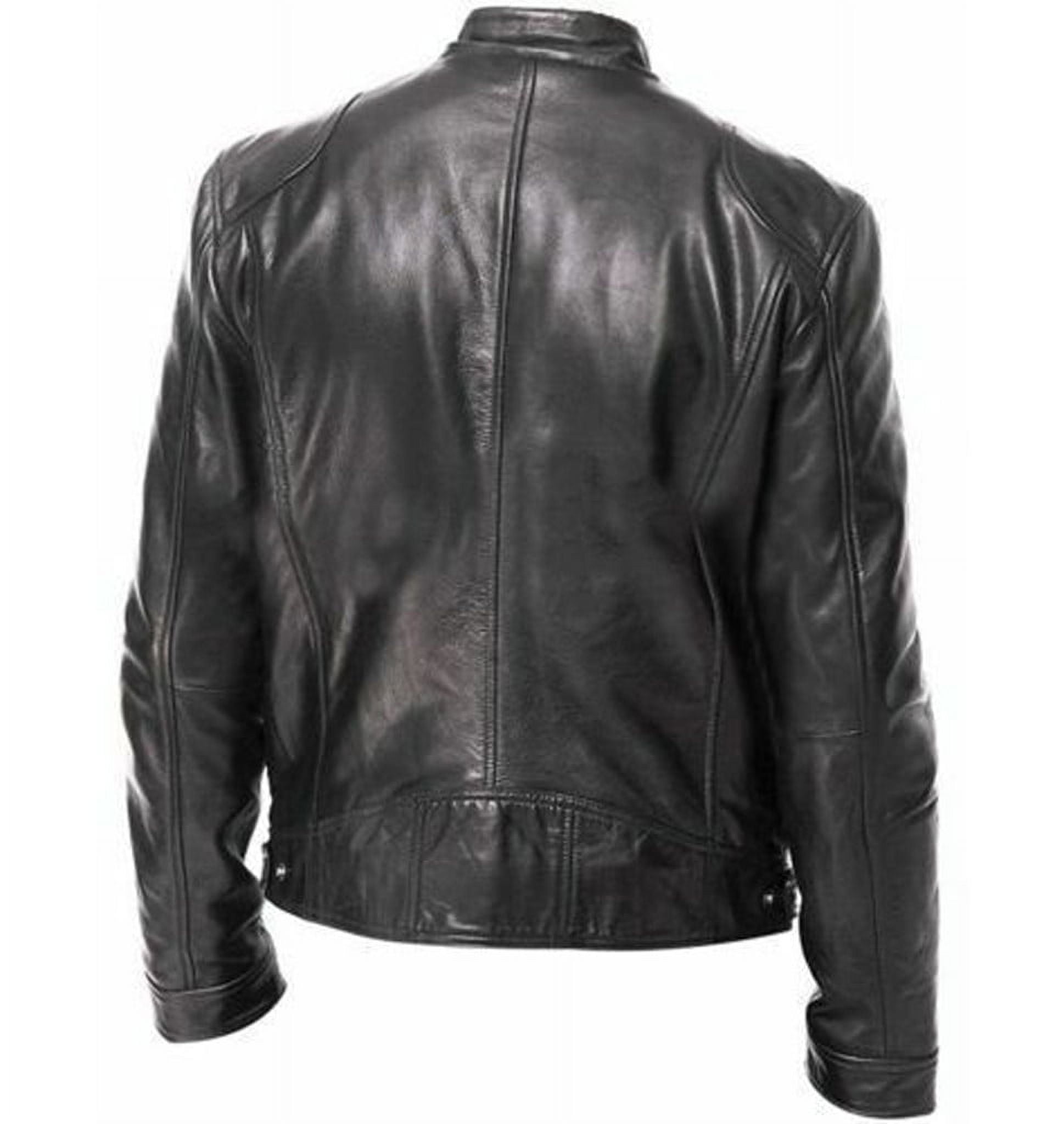 Outfmvch Jackets For Men Leather Jacket Men Vintage Cool Jacket Leather Long Sleeve Stand Collar Club Coat Mens Winter Coats Black S