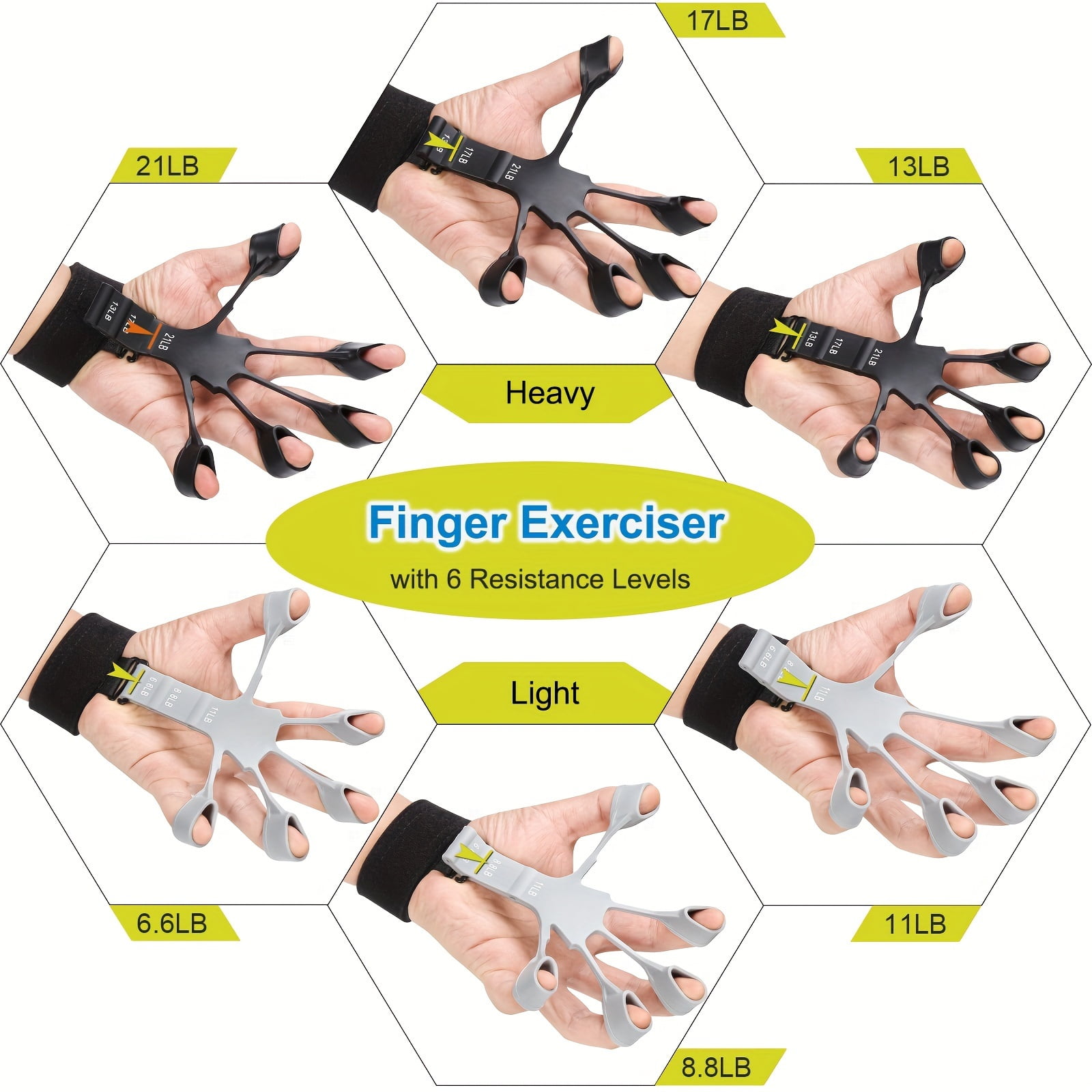 [Grip Strength Trainer] 6 PACK Grip Strength Trainer Kit - Finger Exerciser, Hand Grip Strengthener, Hand Extension Exerciser And Large Size Forearm Workout Ring For Muscle Building