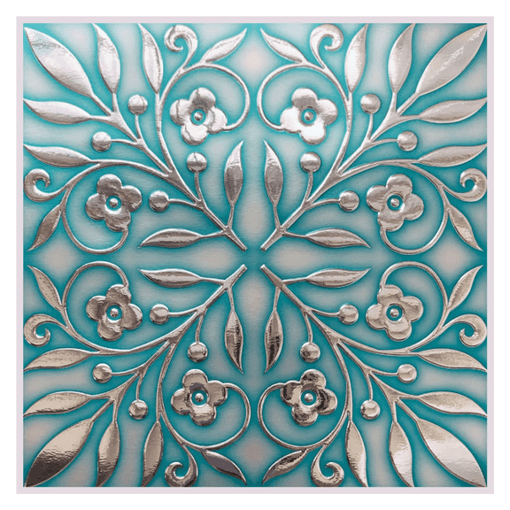 Main Street Peel and Stick Wallpaper Tiles 8 in x 8 in, 24-Pack , Teal and Silver Leaves Design, Self Adhesive Wall Tiles for Kitchen Backsplash and Home Decor