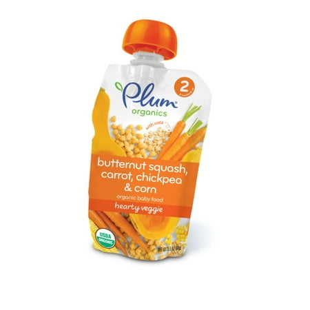 Plum Organics Stage 2, Organic Baby Food, Hearty Veggie Butternut Squash, Carrot, Chickpea & Corn, 3.5oz Pouch (Pack of