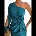 thumbnail image 1 of Vestido de Cóctel para Mujer, con un Solo Hombro, Larga y Abertura Alta, para Fiesta de Boda Azul Pavo Real XXXL, 1 of 8