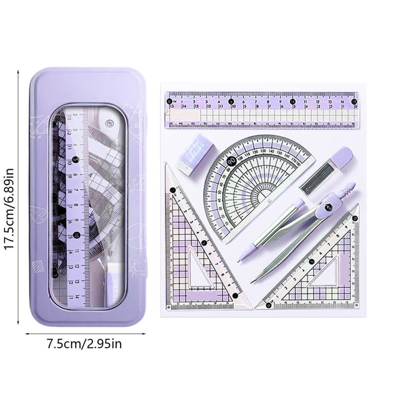 Math Ruler Box's Compass Geometry 8-Piece Math Set For School & Office - Geometry Box ...