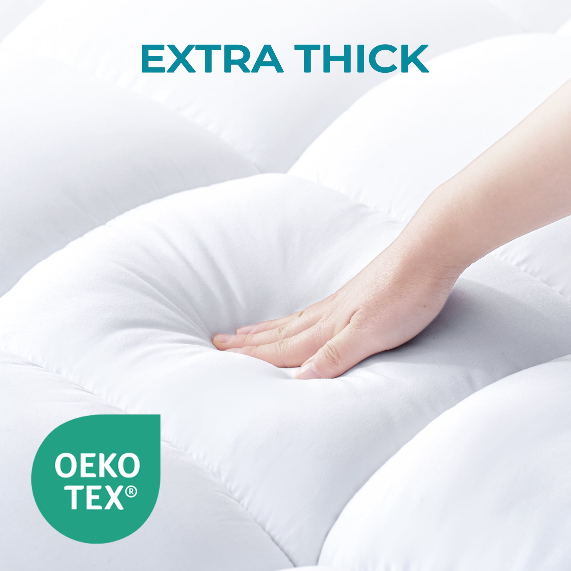 BDEUS Full Size Extra Thick Mattress Topper, Cooling Mattress Pad Cover, Pillow Top Protector with 8-21 inch Deep Pocket, White