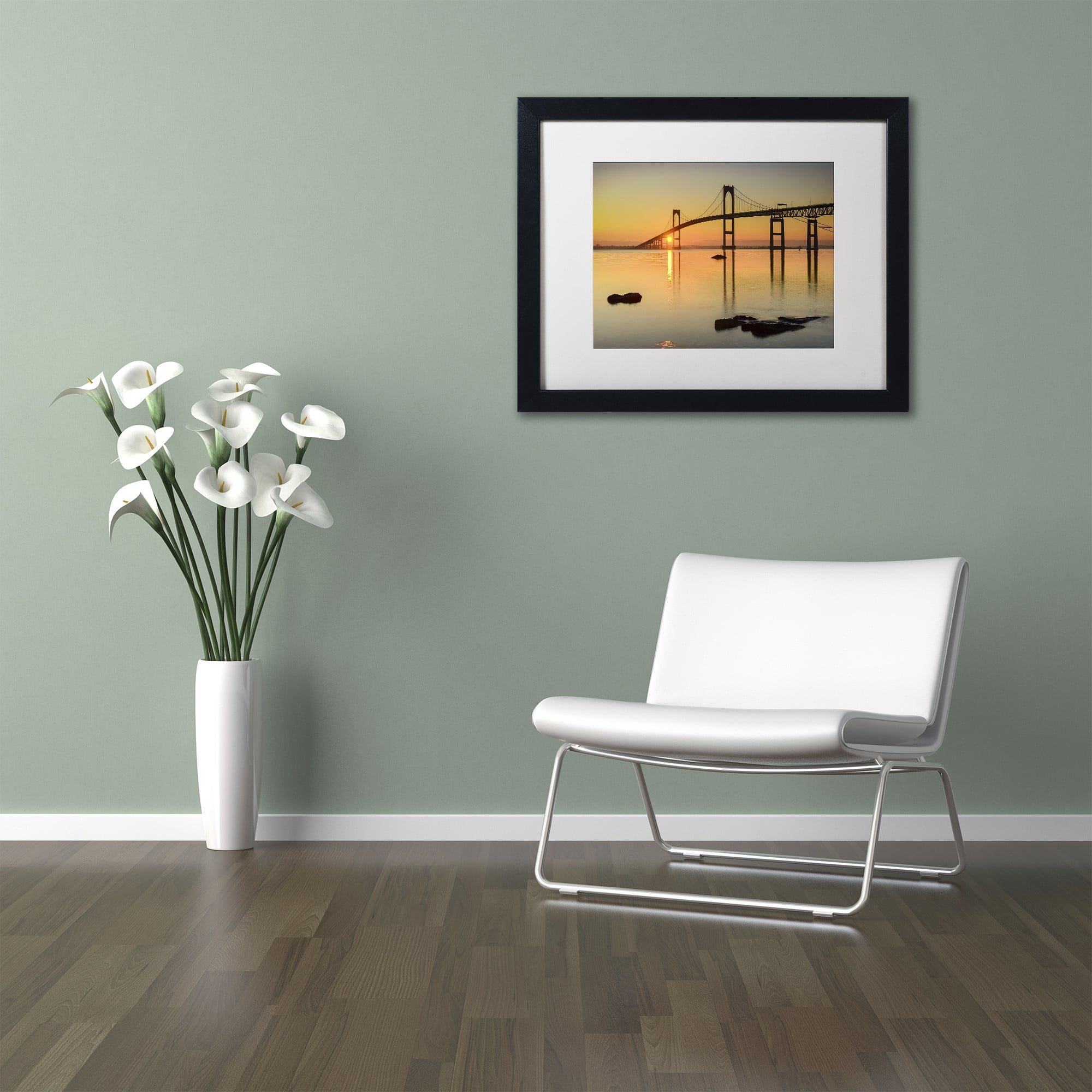 Trademark Fine Art "Newport Morning" Canvas Art by Michael Blanchette Photography White Matte, Black Frame