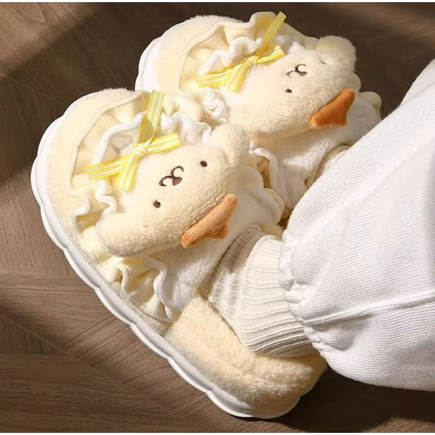 Hellokitty-Zapatillas de algodón con diseño de gato para mujer, bolso de invierno con tacón, lana bonita, además de terciopelo, zapatos de algodón, 2024
