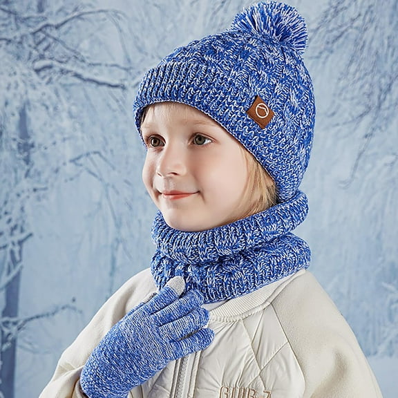 Eltusu Boys Hats Scarves Gloves Sets, 3 Pieces Stretchy Winter Beanies Scarves Mittens Sets 4-10 T Size Acrylic