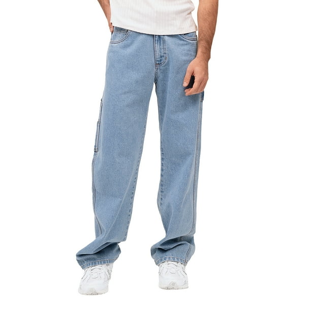 Jeans de mezclilla MCHK 8029. Corte carpintero, Tiro alto. Para caballero, Azul claro. MCHK Carpintero