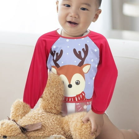 STRANDCHIC Waterproof Red Cotton Sleeved Bib for Babies and Toddlers Easy Clean Highchair Feeding Size 16.5 x 22.5