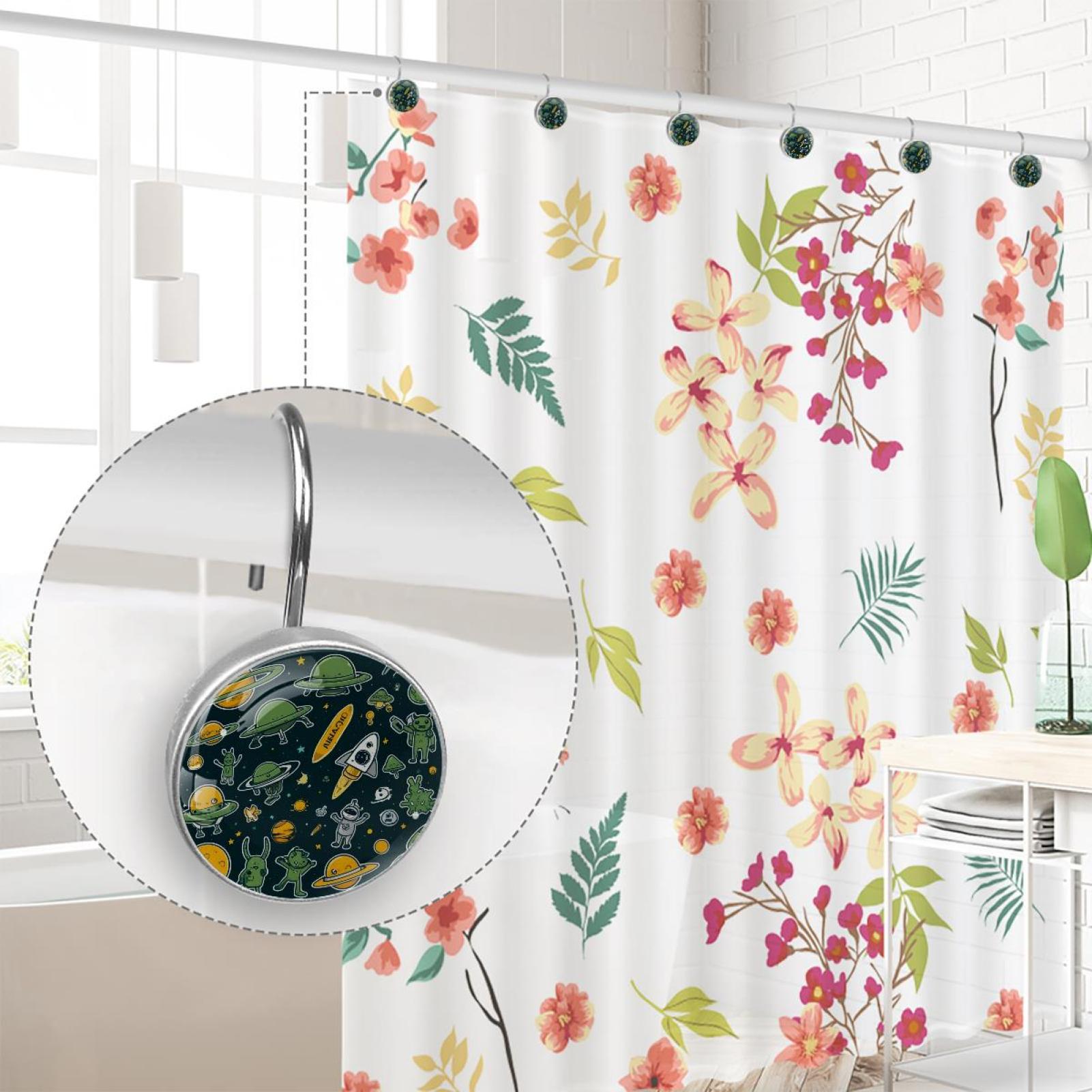HemaKayy 12 Pcs Shower Curtain Hooks Bathroom Decorative Accessories Green Roaming Universe
