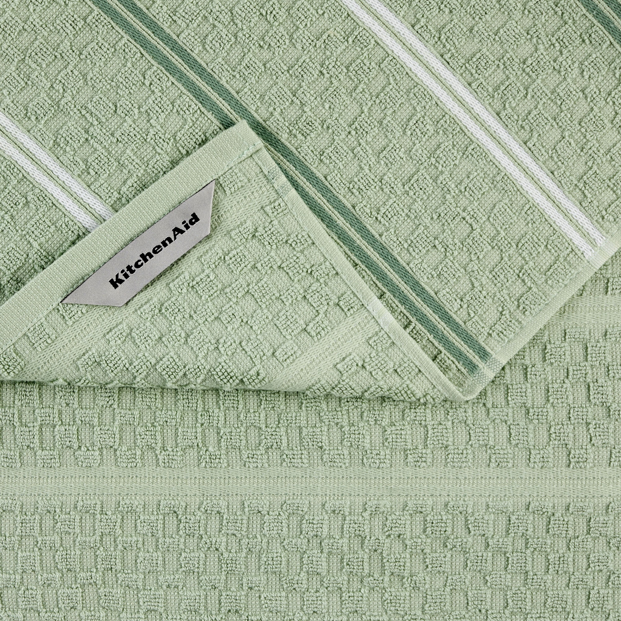 New KitchenAid Tea-Towels x2 Modern Grey Green Stripes