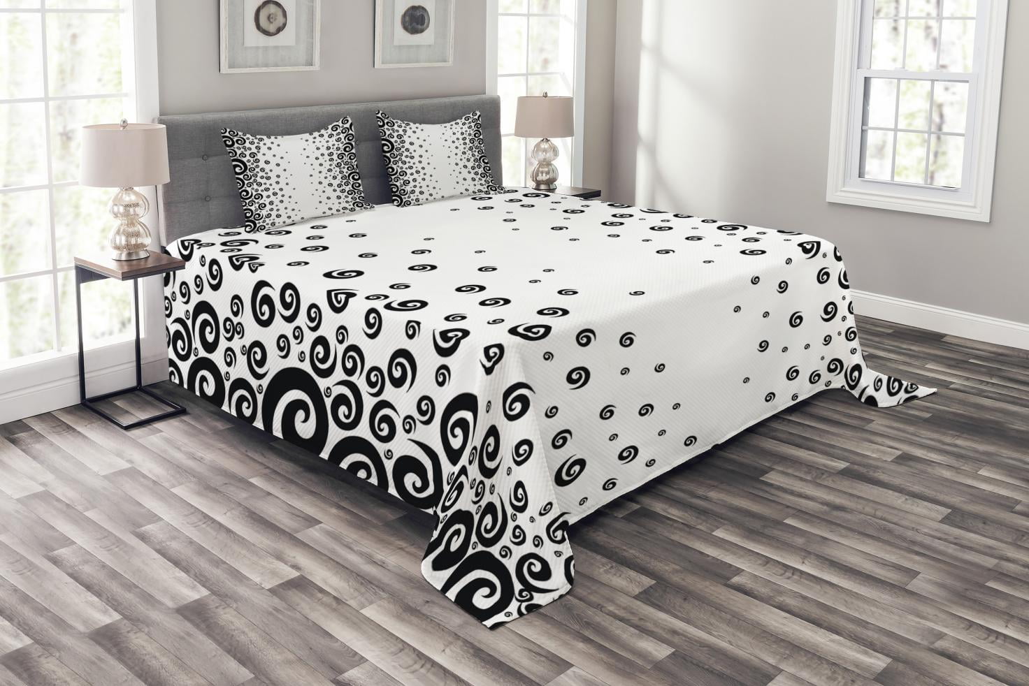 Black and White Bedspread Set, Abstract Design Art Style Graphic