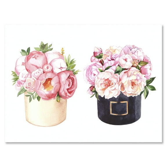 Designart ' Peonies and Rose With Flower Box ' Farmhouse Canvas Wall Art Print