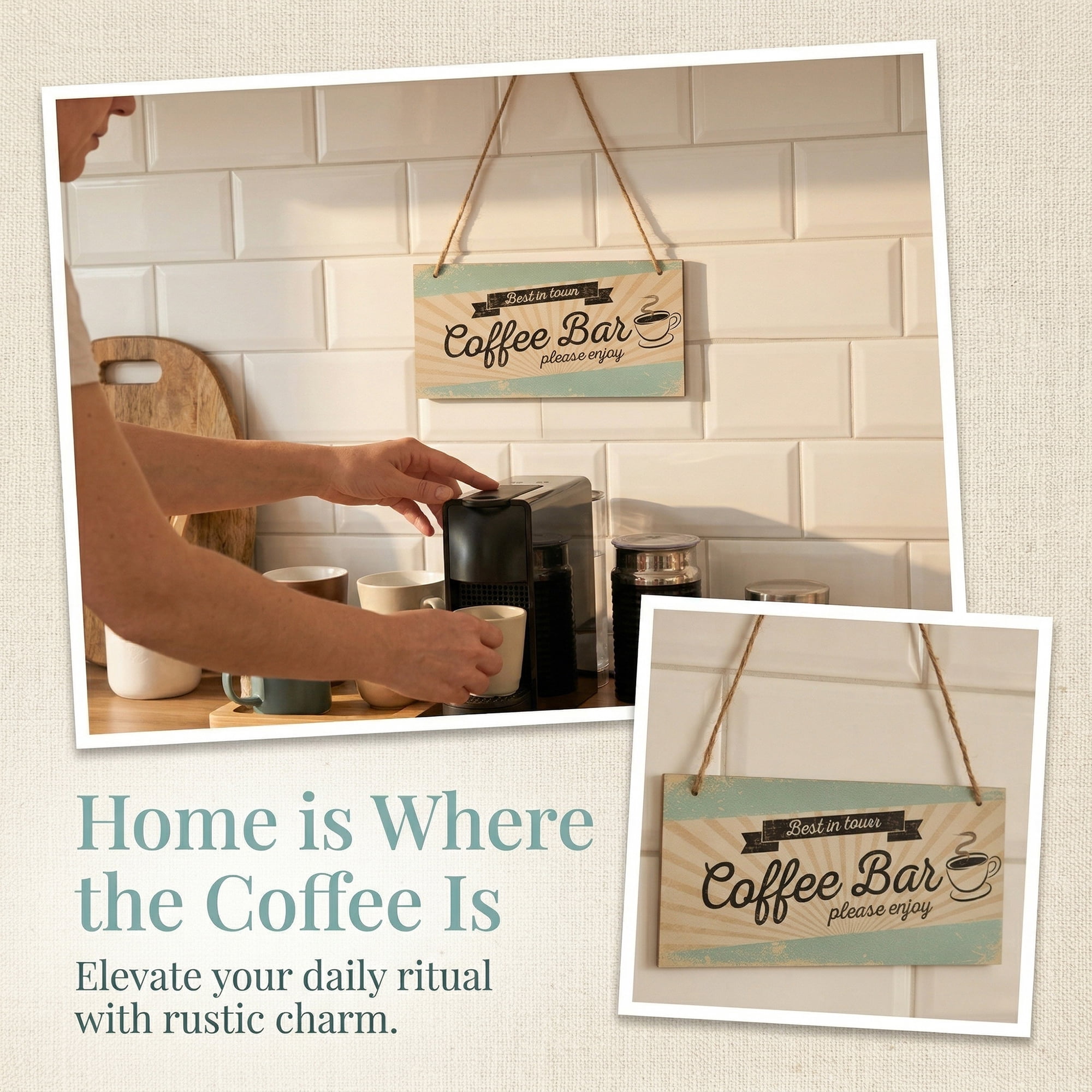 Unique Bargains Coffee Bar Sign Station Decor Rustic Wood Hanging Plaque Style F 3.9in