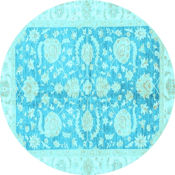 Ahgly Company Indoor Round Oriental Light Blue Traditional Area Rugs, 8' Round