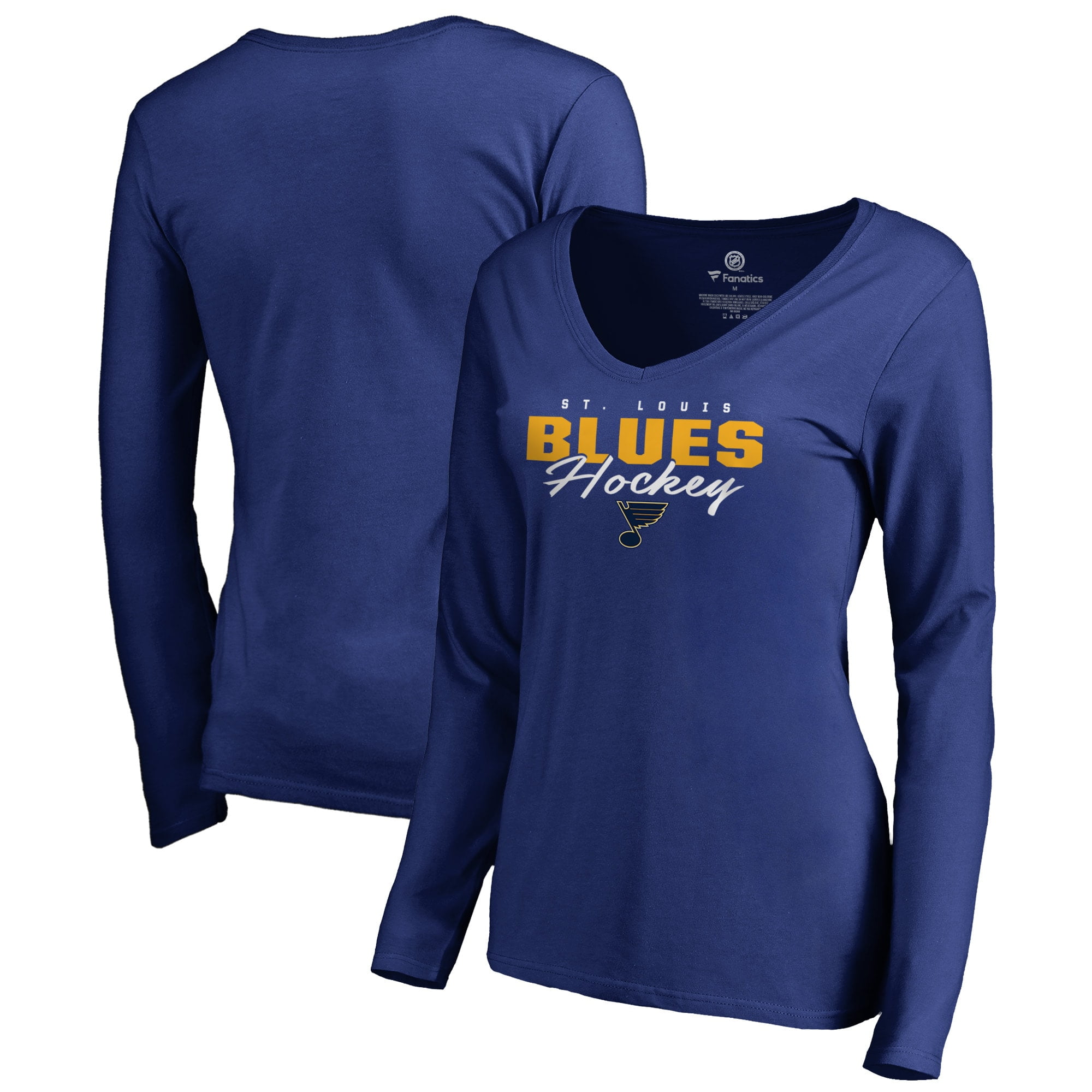 St. Louis Blues Fanatics Branded Women's Iconic Collection Script Assist Long Sleeve V-Neck T 