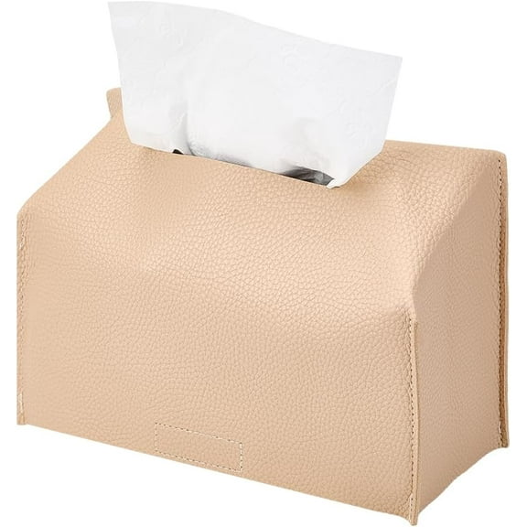 Towel Box Cover Holder Leather Tissue Box Cover Rectangle Leather Facial Tissue Case Box Holder Hand Decorative Organizer with Bottom Belt for Bathroom Vanity Countertop 9.6x3.8x6.4 Inch