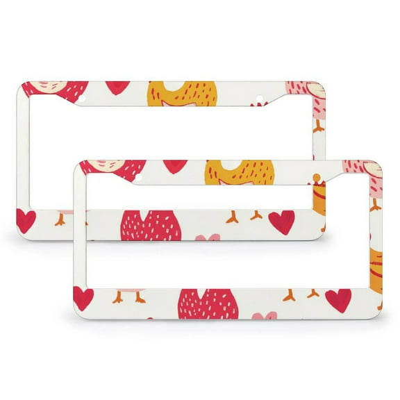 Cute Chickens Love Hearts License Plate Frame 2 PCS Valentines Personalized License Plate Frame Car Accessories US Canada Standard 2 Holes Aluminum Metal License Plate Frames