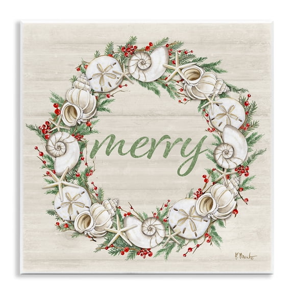 Stupell Industries Shells & Festive Holly Holiday Painting Unframed Art Print Wall Art, 12 x 12