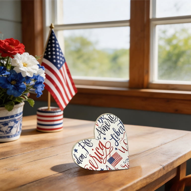 Beautynvta 4th of July Decorations Wooden Heart Ornaments