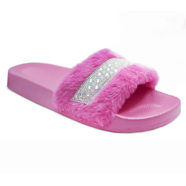 fur slides with strap