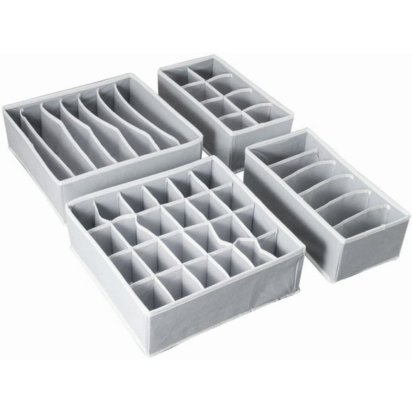 Closet Underwear Organizer，Foldable Storage Box Drawer Divider Kit Set of 4 （Gray）