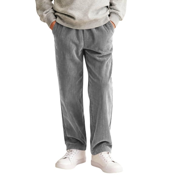 YOUYEDIAN Vintage Corduroy Pants Boys Casual Elastic High Waisted Straight Leg Pull On Trousers Loose Comfy Slacks with Pockets (Gray, 6-7 Years)