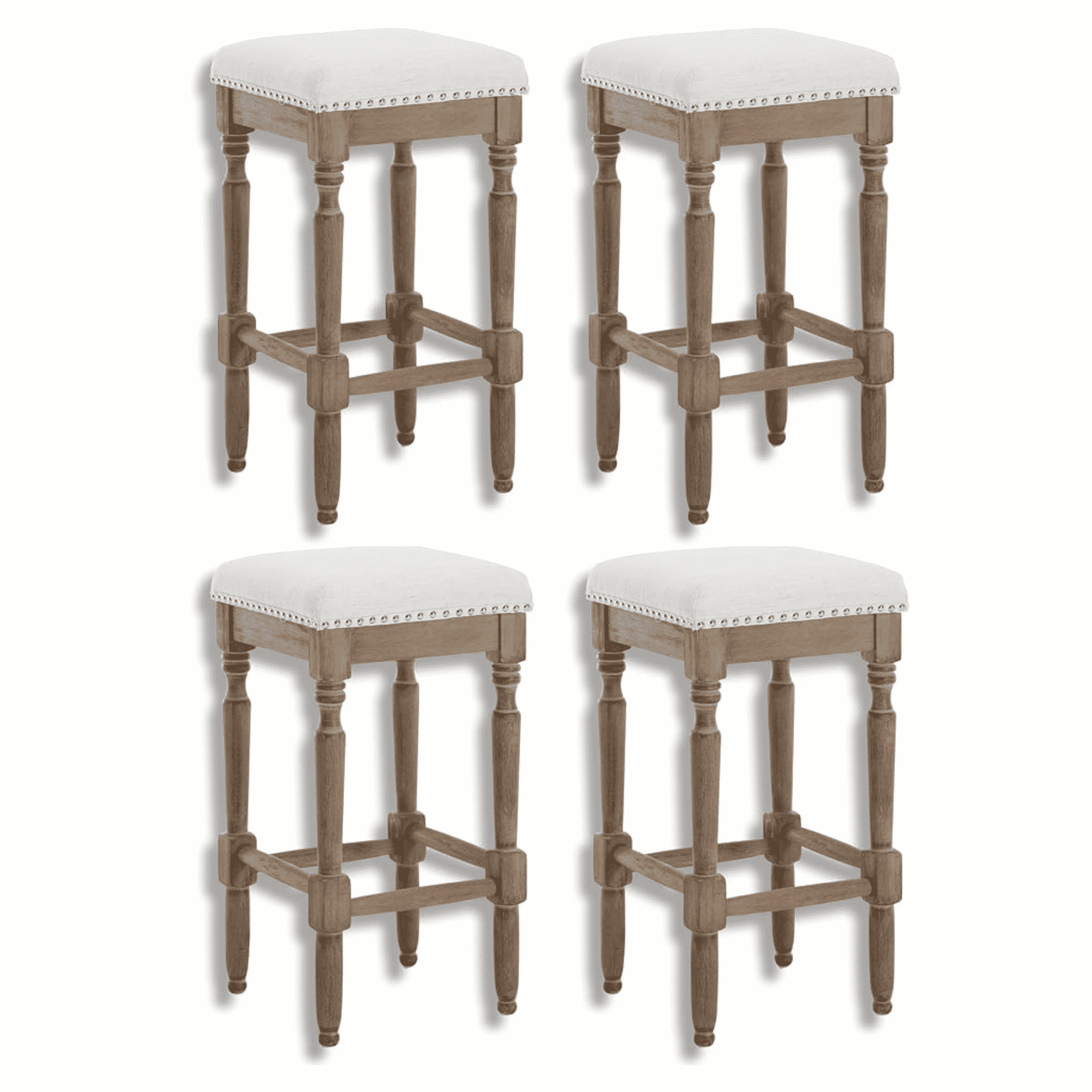 Guyou 26” Farmhouse Counter Stools Without backrest, Upholstered Counter Height Bar Stools with Wood Legs for Kitchen Counter Island, Beige-Brown Legs(Set of 4)
