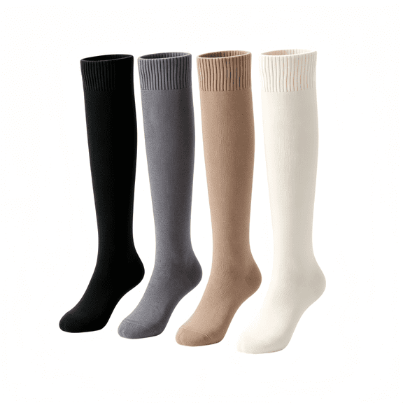 LYMAYTER 4 Pack Girls Kids Knee High Socks for 3-12Y Toddler Solid Color Comfy knee Length Socks