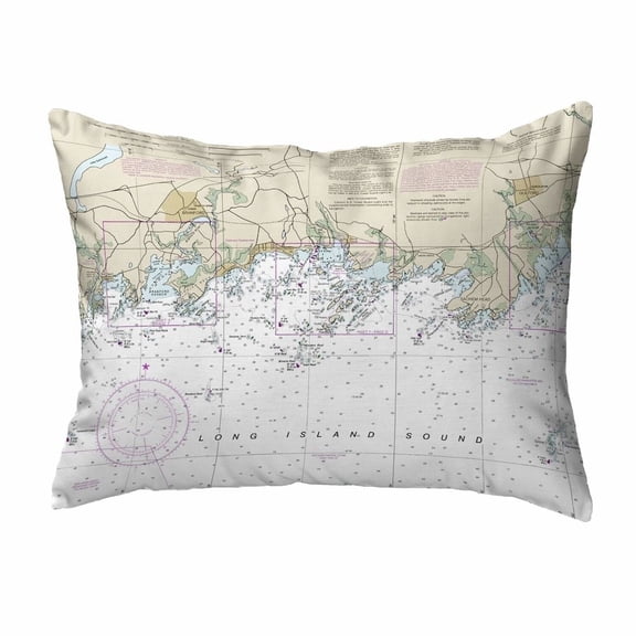 Betsy Drake Interiors Long Island Sound, NY Nautical Map Noncorded Indoor/Outdoor Pillow 11x14