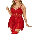 thumbnail image 2 of Crunowin Plus Size Lingerie Lace for Women Strap Chemise Nightgown V Neck Nighty Mesh Sleepwear Nightdress Red Size 3XL, 2 of 4