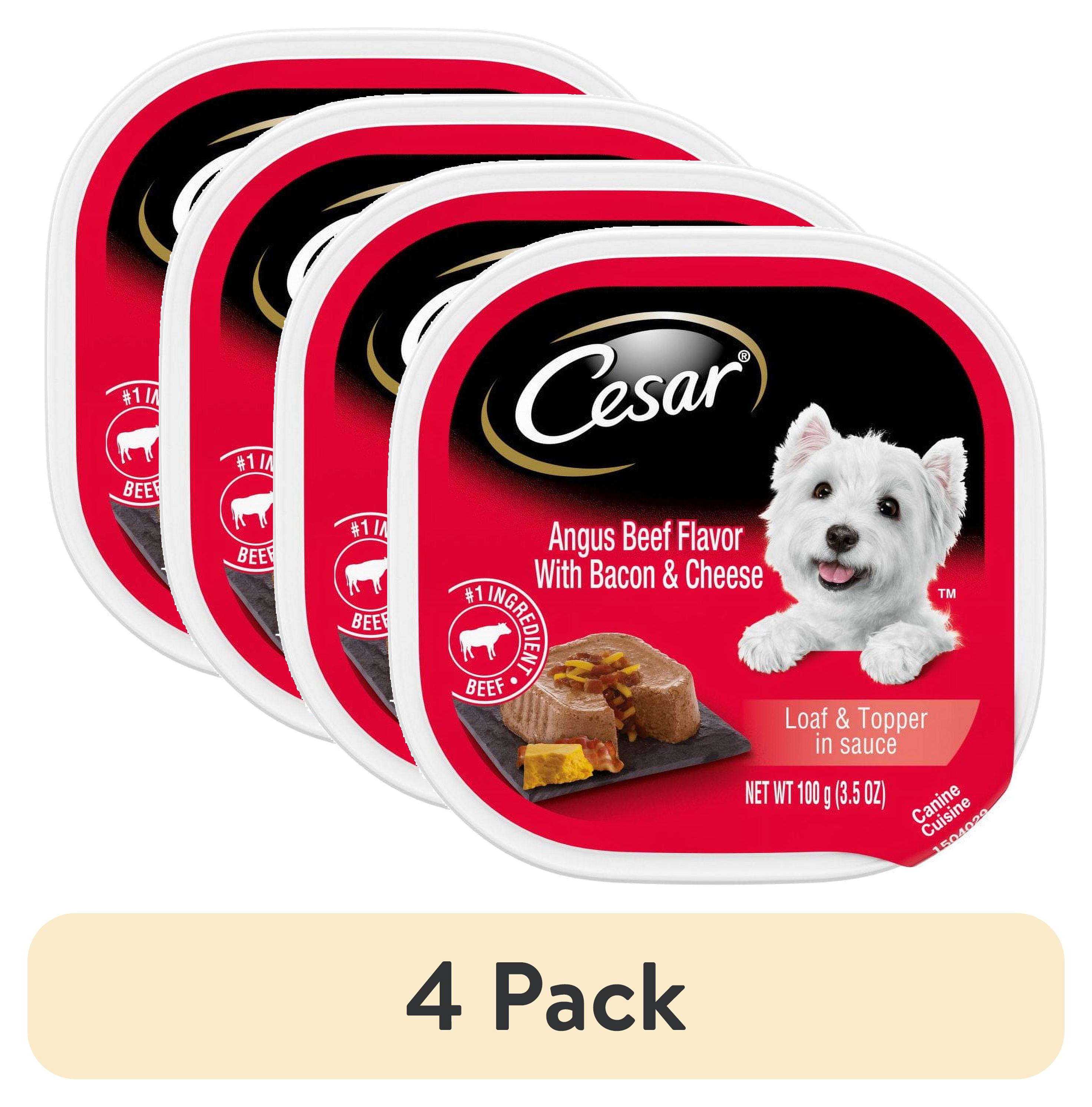 (4 pack) Cesar Loaf & Topper Angus Beef Flavor With Bacon & Cheese Wet Dog Food, 3.5 Oz Tray