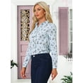 thumbnail image 2 of DARING DIVA Women's Long Sleeve Point Collar Ditsy Floral Shirt XS Light Blue, 2 of 6
