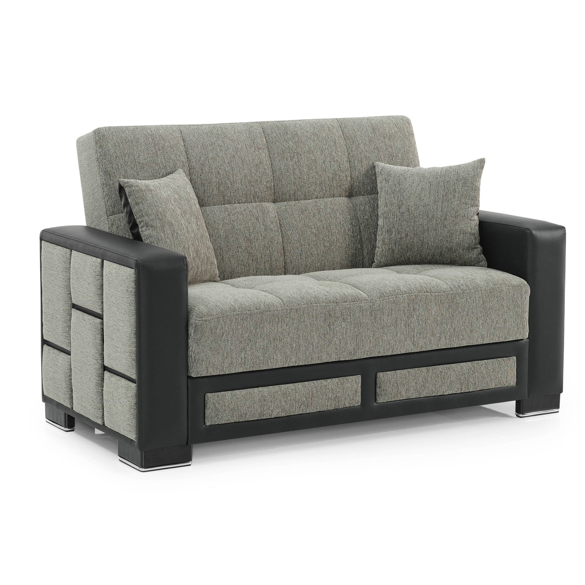 Ottomanson 63" Convertible Loveseat Sleeper with Storage, Modern Chenille Sofa for Small Spaces, Gray