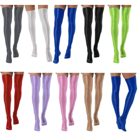 Sexy Women Satin Smooth Oil Glossy Shiny High Stockings Vintage Tights Shaping Elastic Lingerie Stockings Overknee Candy Color