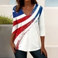 thumbnail image 2 of Htigea 4th of July Shirts for Women Star and Stripes Print V Neck 3/4 Sleeve T-Shirts Ladies Patriotic Tops 250th Anniversary Gift White S, 2 of 7