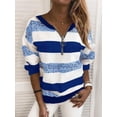 thumbnail image 3 of STARVNC Women Zip Front Long Sleeve Stripes Leopard Printed Top, 3 of 3