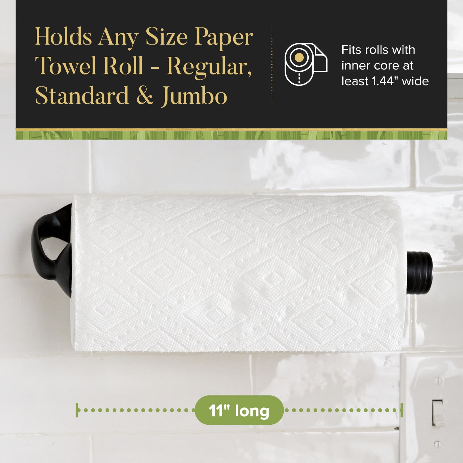 Stainless Steel Wall Mount Paper Towel Holder - One Handed Tear Wall Mounted & Under Counter Paper Towel Holder Dispenser - Easy to Install Horizontally or Vertically - Hardware Included – 11 Inches